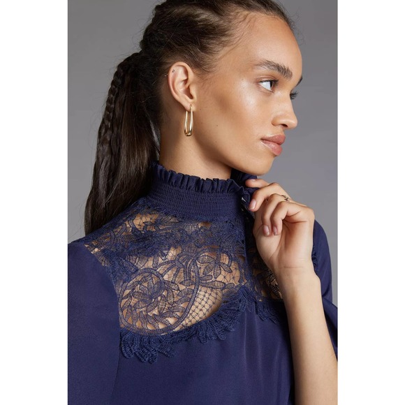 New Anthropologie Magali Pascal Silky Lace Mini Dress $540 SMALL Blue - Picture 2 of 7
